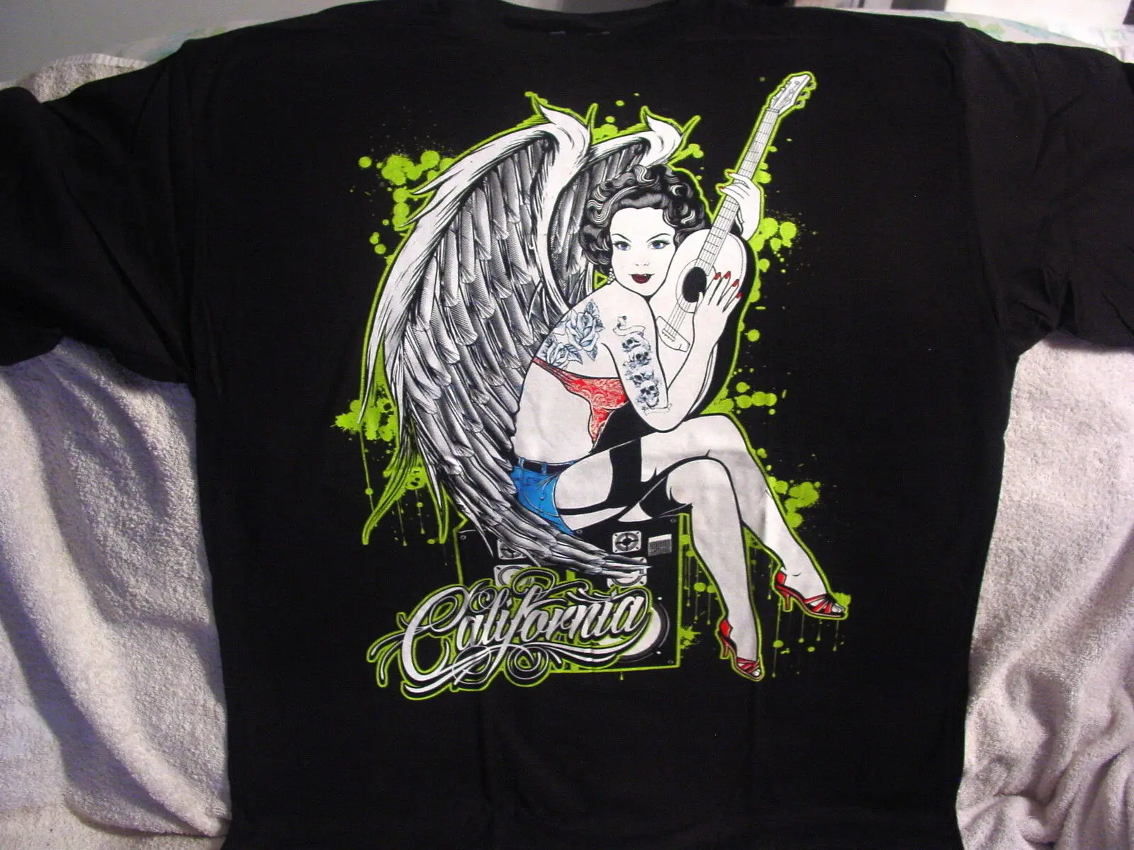 TATTOO ANGEL CALIFORNIA GUITAR MUSIC T-SHIRT