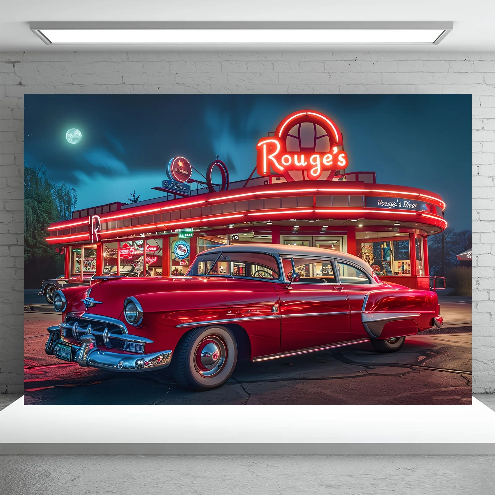 1950s rock restaurant background 1950s classic car retro retro photography background Photo shoot Studio props party decorations