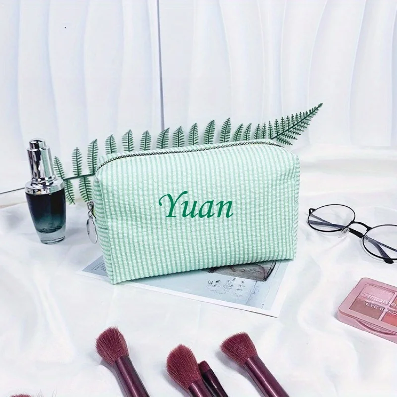 Custom Embroidered Striped Travel Toiletry Bag Personalized Cosmetic Portable Polyester Storage for Travel School Dorm or Home