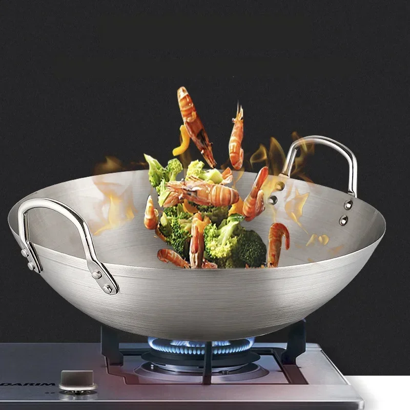 Thicken Wok Pan Home Garden Non-stick Skillet Stainless Steel Pan Gas Stoves Cooking Pot Cauldron Cast Iron for Kitchen