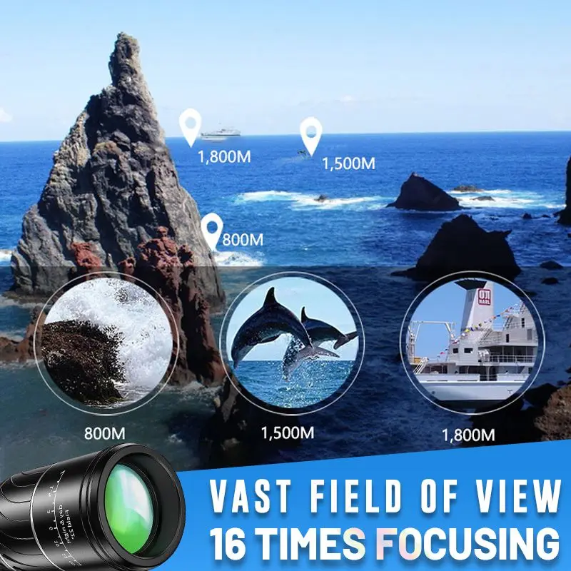 16x52 HD Portable Monocular Dual Focus 66/8000M Optics Zoom Telescope Bak4 Prism Compact Scope for Adults Kids Camping