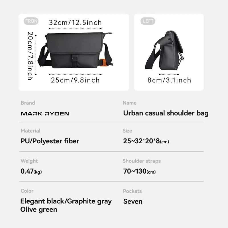 Imagem -02 - Mark Ryden Crossbody Messenger Bolsa Bolsa de Ombro Lateral Masculina Fits 11 Ipad