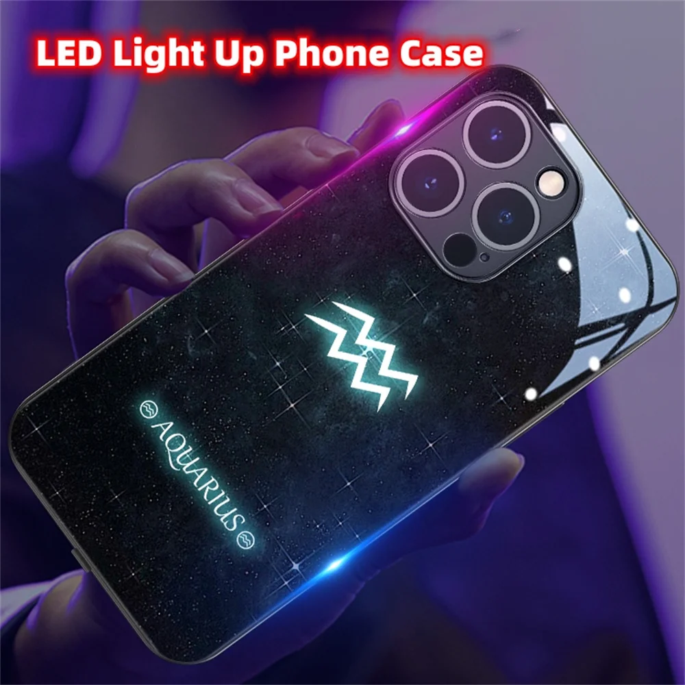 Star Sign Smart LED Light Glow Tempered Glass Phone Case Back Cover For OPPO Reno 3 4 5 6 7 8 9 Pro Plus Find X5