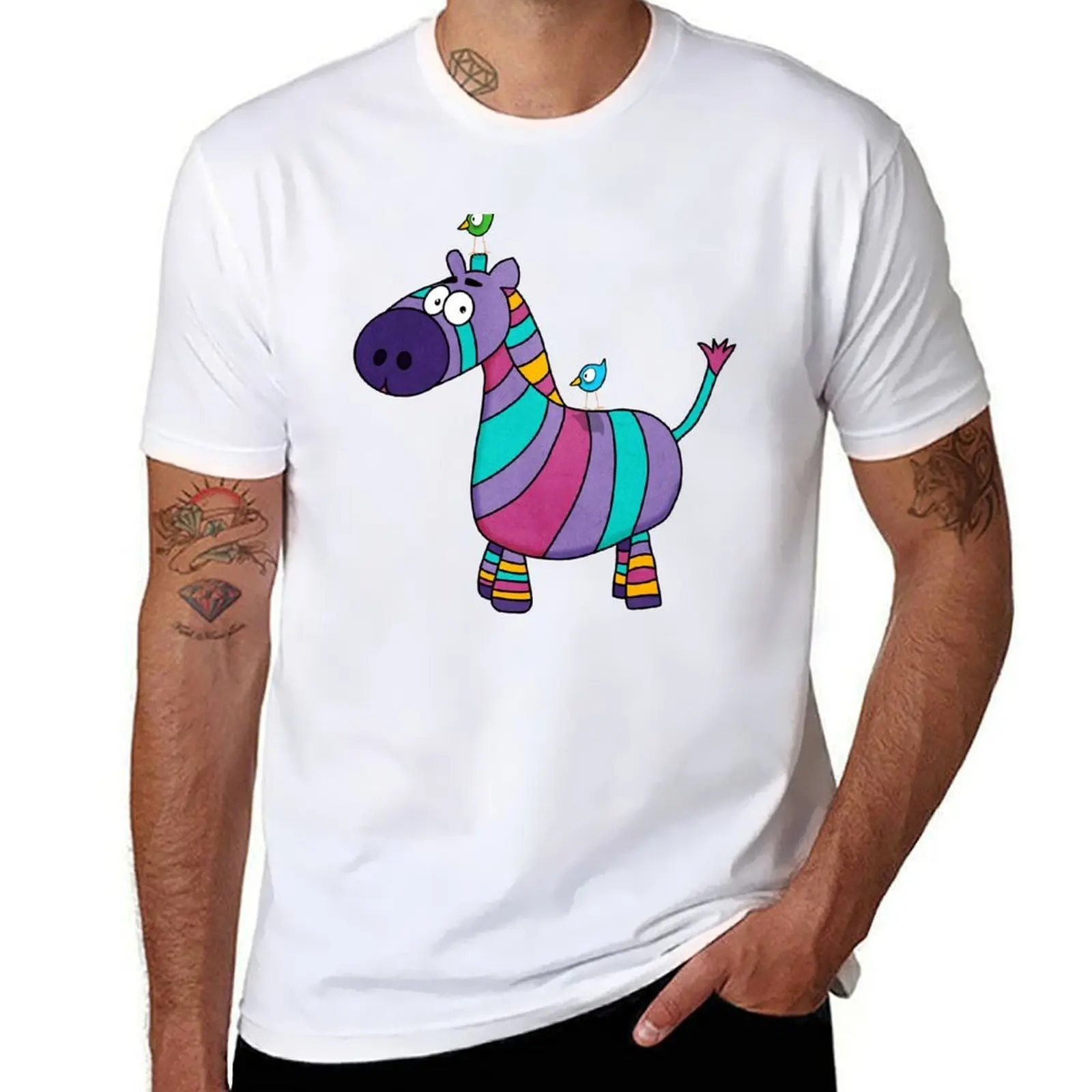 

Colorful Zebra and his bird friends T-Shirt cotton t shirt man man t shirt graphic T-Shirt