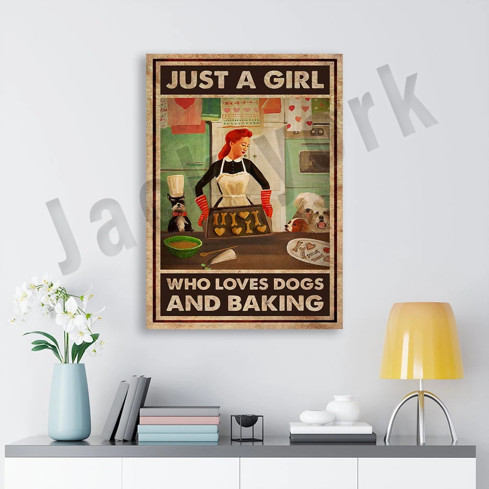 Baking Posters - Just a Girl Who Loves Dogs and Baking, Love Baking Prints, Funny Dog Wall Art, Lifestyle Posters, Bakery Decor