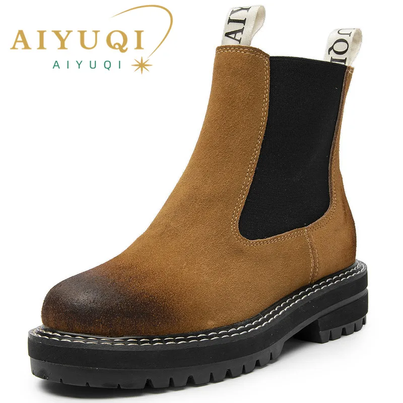 Women Winter Boots Sued Genuine Leather  New Fashion British Style Women Chelsea Boots Large Size 41　42　43 Female Ankle Boots