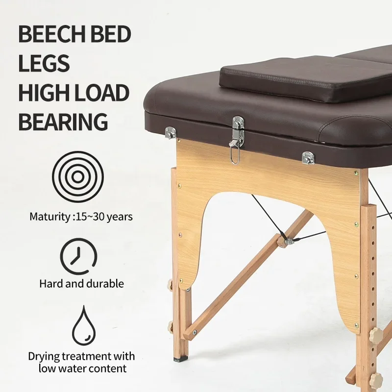 Hot Selling Ergonomic Leather Waterproof Portable Massage Table 3 Section Wooden Frame Adjustable Spa Modern Foldable Furniture