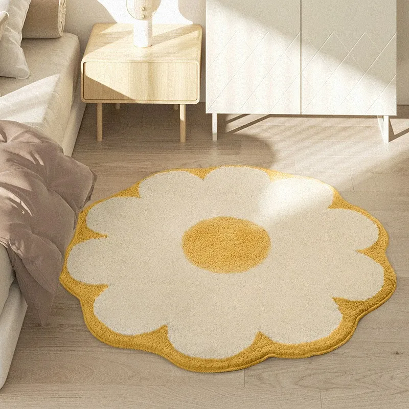 Fresh Round Carpet American Home Imitation Cashmere Flower Carpet Living Room Bedroom Bed Front Thick Absorbent Mat