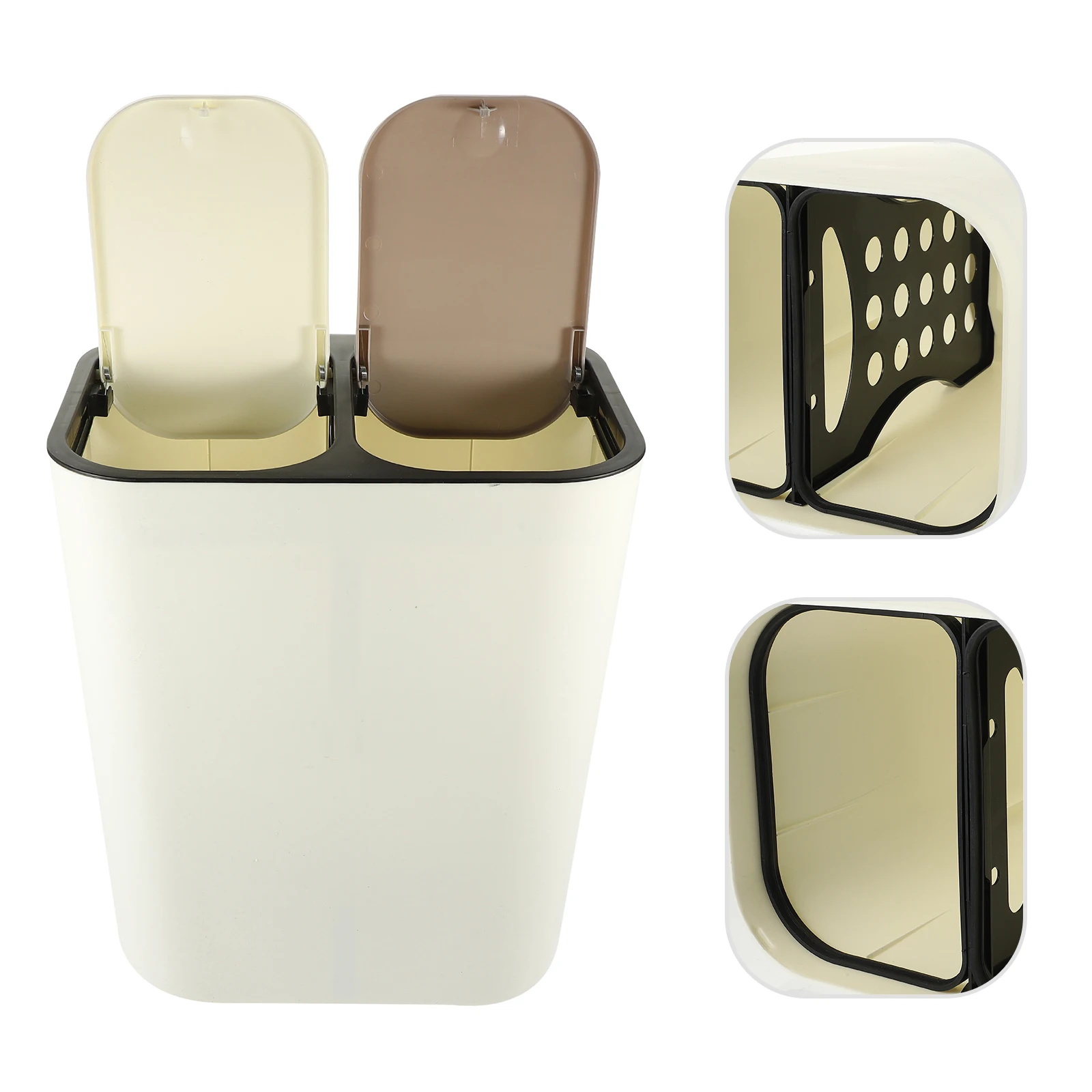 

Premium Press Trash Can Double-Port Rectangle Garbage Container Household Waste Storage Bin For Kitchen Room Office