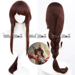 Game LOL Immortalized Legend Faker Ahri Cosplay Wig Fox Ears Headwear Women Halloween Party Carnival Role Play Brown Braid Hair