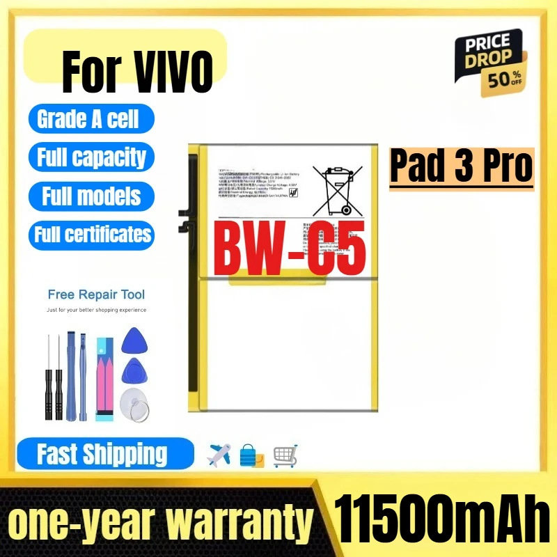 

BW-C5 for VIVO Pad 3 Pro Tablet Battery 0 Cycle High Quality High Capacity Battery Replacement Bateria Grade A Cell with Tools