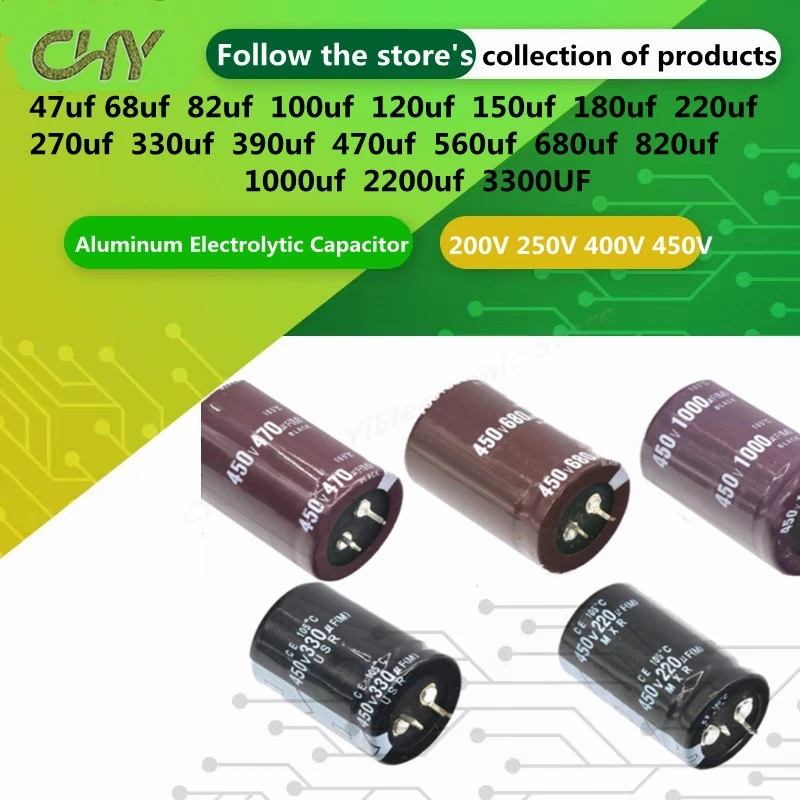 Capacitor eletrolítico de alumínio 2P 200V 250V 400V 450V 47 68 82 100 120 150 180 220 270 330 390 470 560 680 820 1000 2200 3300UF