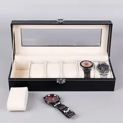 WELLZONE 2/3/4/5/6/10/12 Posistions Classic PU Leather Watch Display Box With Lock Dustproof Watches Storage Case Collector
