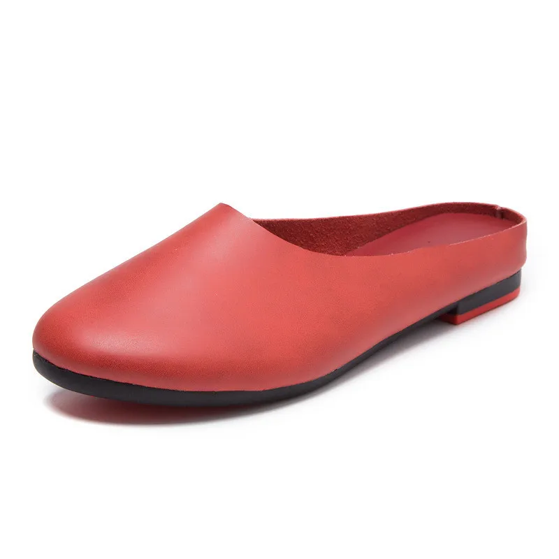 Women Slippers 2026 Spring New Genuine Leather Women Shoes big Size 41 42 43 Flat Casual Summer Half Slippers Women