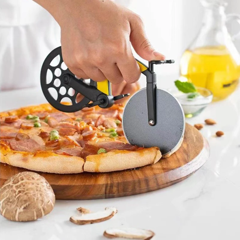 Creative Pizza Cutter Bicycle Shape Pizza Cutter Reusable Pizza Slicer Picnic Practical Stainless Steel Kitchen Accessories