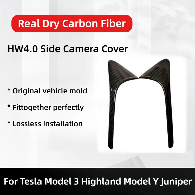 

For Tesla Model 3 Highland Model Y Juniper HW4.0 Side Camera Cover Real Dry Carbon Fiber 3K 240G Leaf Board Sticker Accessories