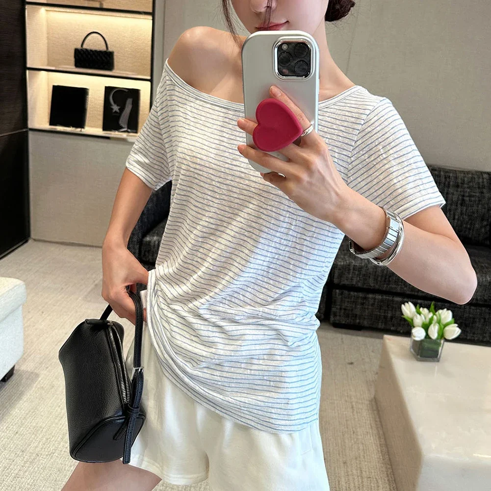 Zupełnie nowy stan Casual Top Regularna długość Lekko rozciągliwa tkanina Odpowiednia na wiosnę Zupełnie nowa letnia koszulka