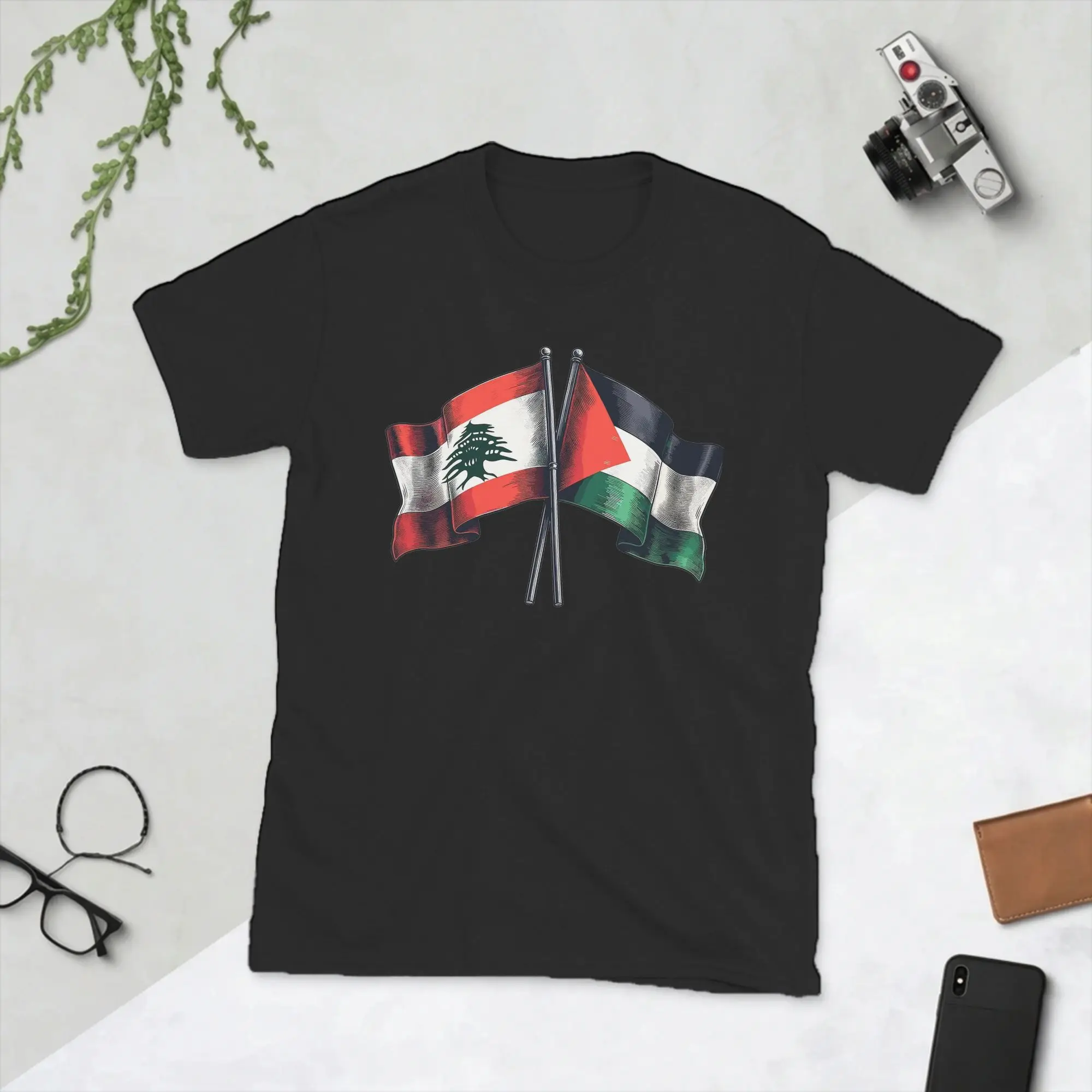 Palestined and Lebanon Flags T Shirts Men 100% Cotton Novelty T-Shirts Round Collar  Tees Short Sleeve Clothes Summer