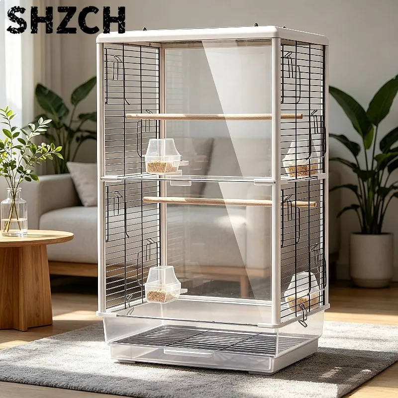 Panorama-Acryl-Vogelkäfig, große Vogelvoliere für Nymphensittiche und Wellensittiche mit Sitzstange