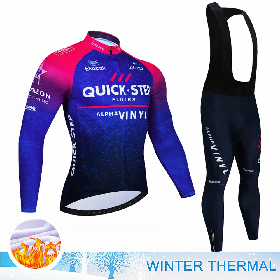 QUICK STEP Warm Winter Thermal Fleece Cycling Jersey Sets Men Outdoor Riding MTB Ropa Ciclismo Bib Pants Set Cycling Clothing