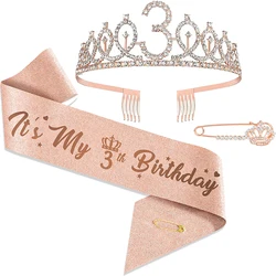 3 4 5 6 7 10 15 18 21 30 50 Birthday Girl Queen Satin Sash Crystal Crown for Women Kids Birthday Decorations DIY Party Supplies