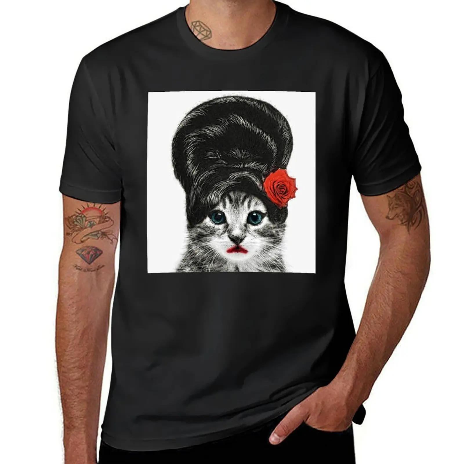 Amy Winehouse Cat T-Shirt customs boys animal print aesthetic clothes sweat mens graphic t-shirts