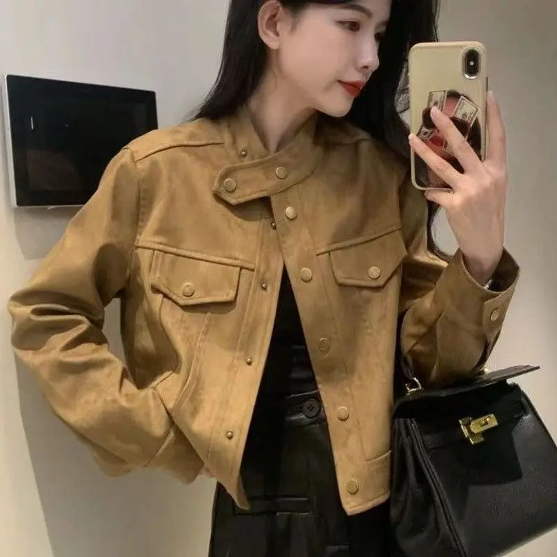 

Women's Loose Fit ort Svel Jaet Autumn Winter New Sle Korean Version Deer Skin Velvet Outerwear Slimming Trendy Top