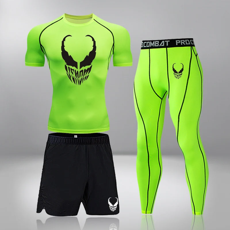 Men Clothing Sportswear Gym Fitness Compression Suits Running Set Sport Outdoor Jogging Quick Dry Tight  3 Piece Set Rashguard