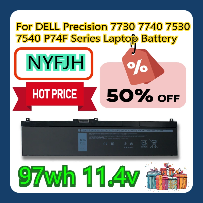 

For DELL Precision 7730 7740 7530 7540 P74F Series NYFJH Laptop Battery