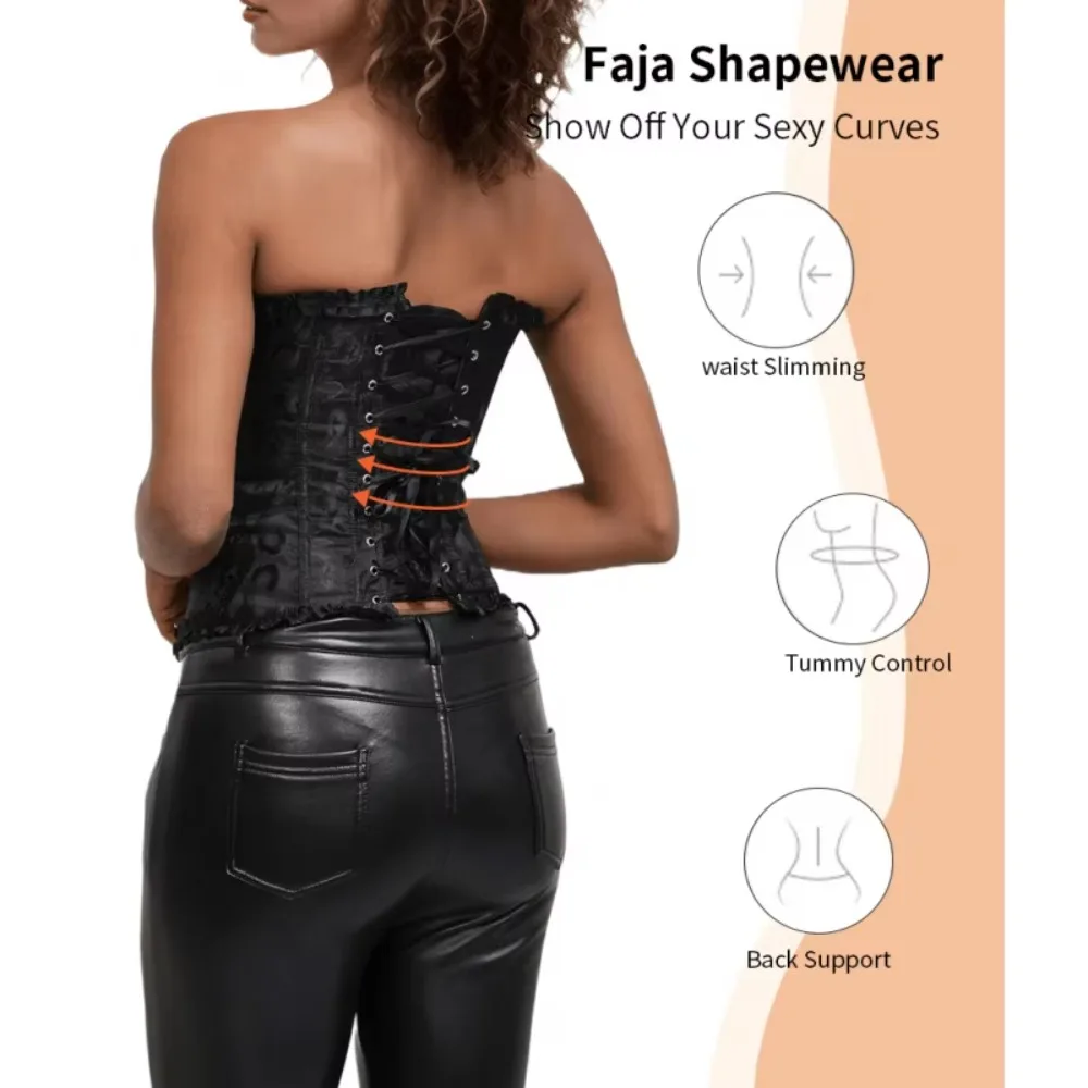 Corsé Jacquard con cremallera y cordones, con varillas de acero, entrenador de cintura, faja moldeadora de cintura de tela jacquard