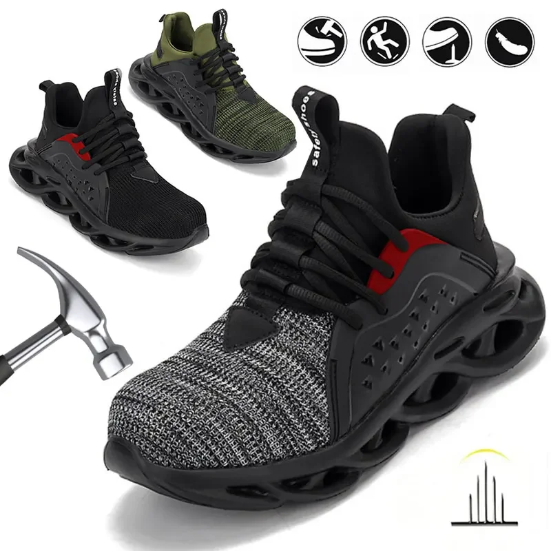 

Unisex Comfortable Steel Toe Safety Shoes - Puncture Proof, Non Slip, Durable Work Shoes for Daily Casual Wear in Spring/Summer