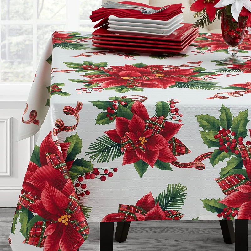 

Christmas Flower Tablecloth Plant Plaid Printed Tablecloth Home Table Decoration Antifouling Accessories Rectangular Tablecloth