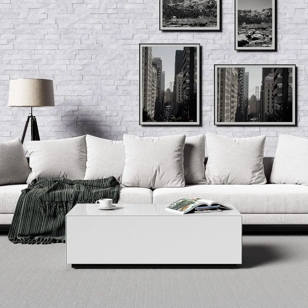 

Elegant Tempered Glass Coffee Table - White Rectangular for Living Spaces - Glossy, Smudge-Resistant, Modern Design - Chic Livin