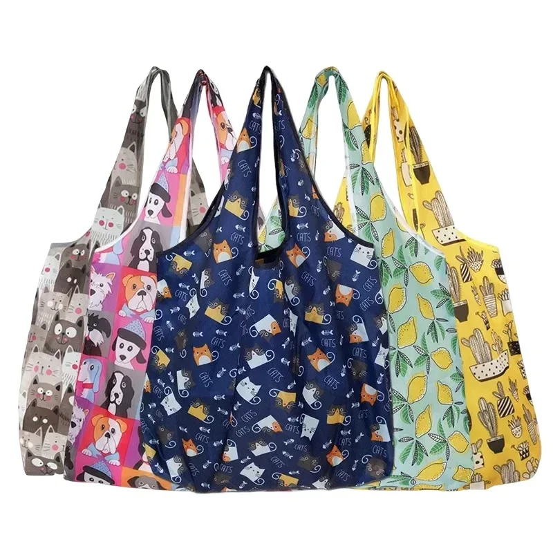 

Big Eco-Friendly Folding Shopping Bag Reusable Portable Shoulder Handbag Travel Grocery Fashion Pocket Tote Heavy Storage Bags