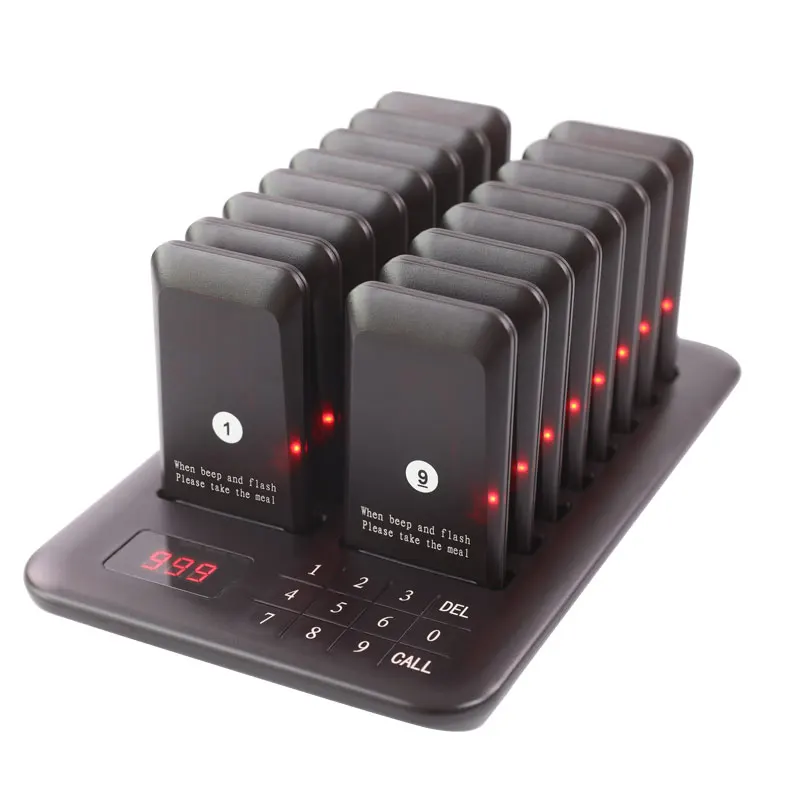 Wireless Restaurant Pager System Queue Paging Calling System 16 Waterproof Buzzers beeper for Coffee Shop Food Court Clinic