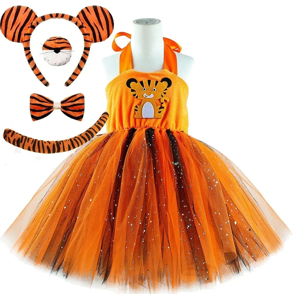Kids Tiger Animal Cosplay Costume Orange Black with Ears Tail Forest Theme Fancy Dress Halloween Birthday Party Disguise Outfit