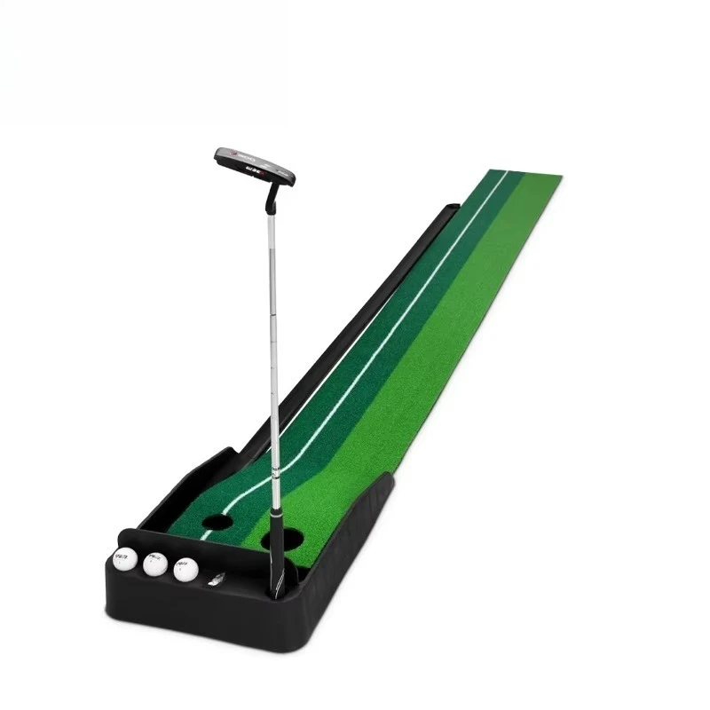 Automatic Golf Putting Trainer 2.5M/3M Putting Mat with Ball Return Track & Barrier Golf Training Aids