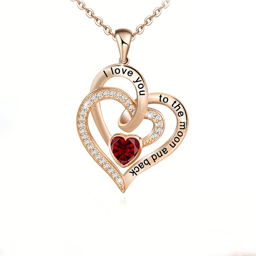 Heart zircon necklace with rose flower gift box