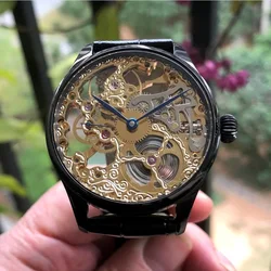 41mm No Logo Mineral Glass Or Sapphire Crystal St3600SK Golden Skeleton Manual Movement Blue Hands Men's Pilot Watch GR0224-24