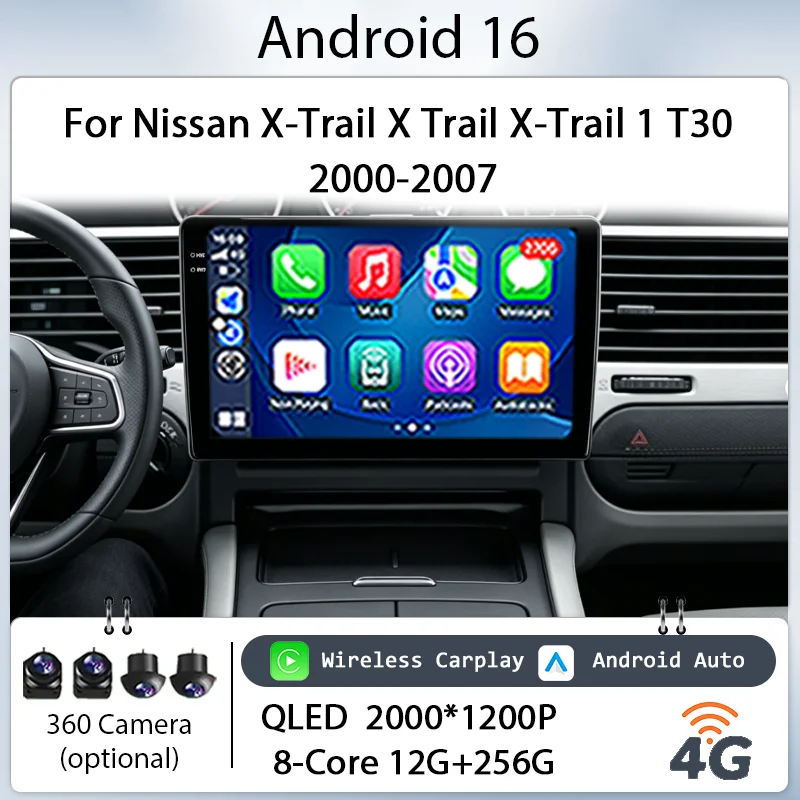 

10" Android 16 Wireless CarPlay GPS BT WiFi DSP for Nissan X-Trail X Trail X-Trail 1 T30 2000-2007 Car Radio Multimedia Player