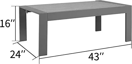 Aluminum Rectangular Coffee Table with Metal Frame, Garden Furniture, Outdoor Contemporary, All-Weather