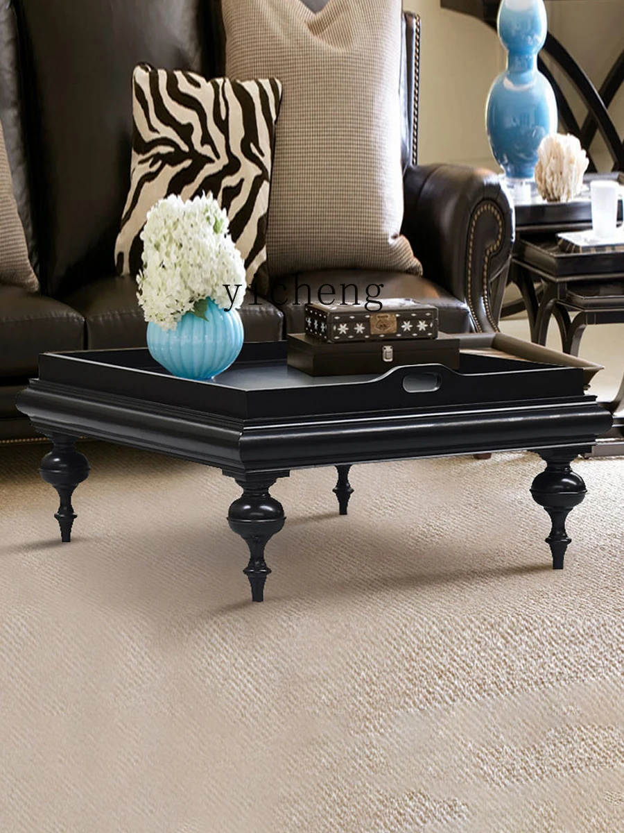 ZYA طاولة القهوة الخشبية الصلبة طاولة القهوة لغرفة المعيشة شقة صغيرة الجوز اللون خمر طاولة صغيرة #2