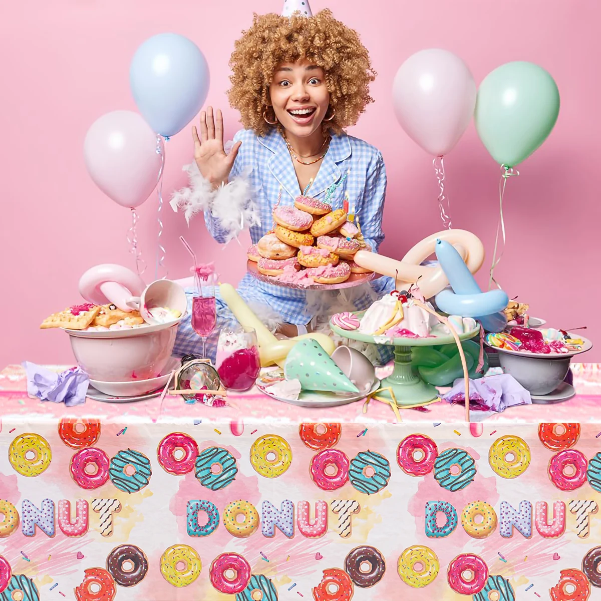 Mantel de fiesta de Donut, cubiertas de mesa de plástico con temática de Donut, decoraciones para fiesta de cumpleaños de niños, fiesta de cumpleaños dulce