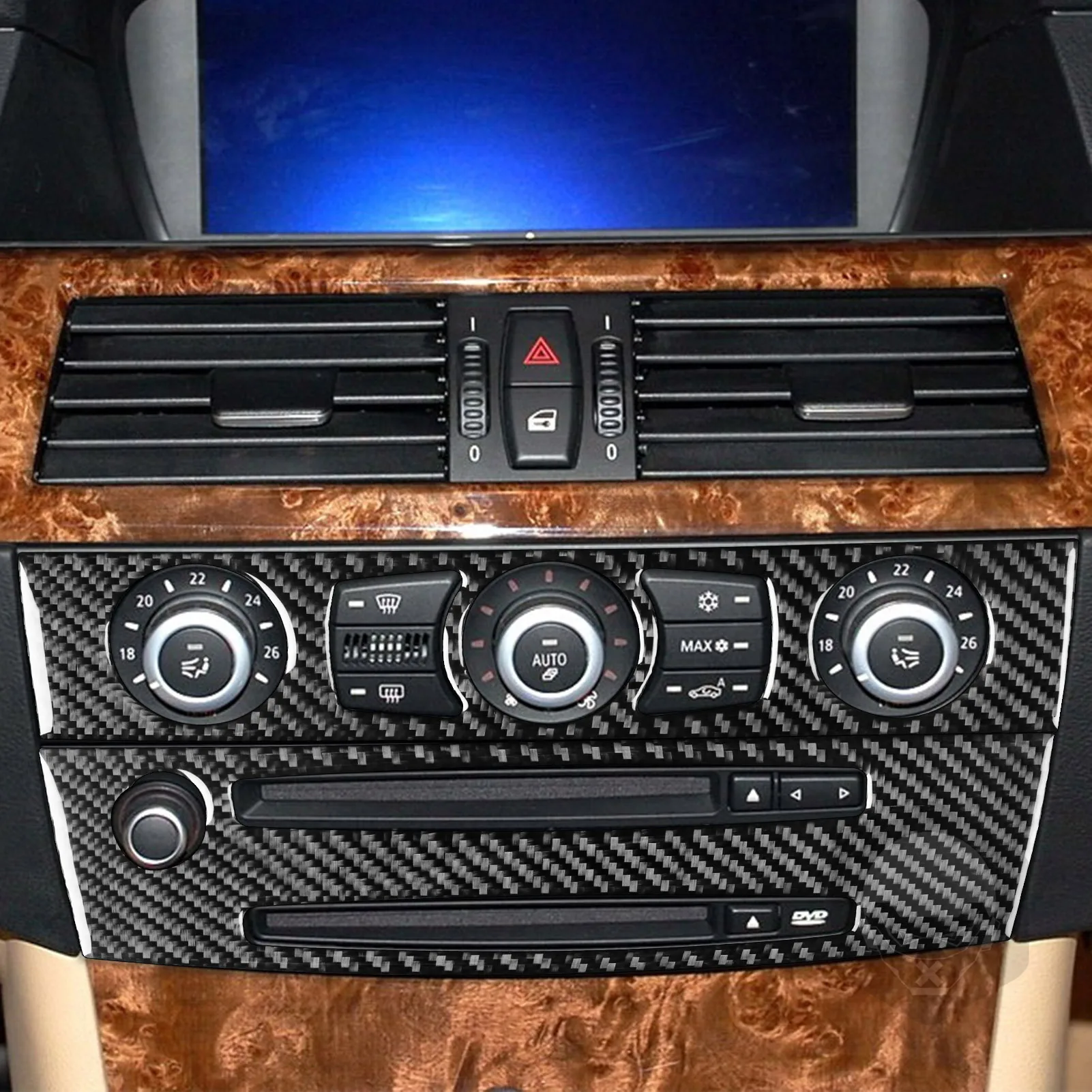 For BMW 5 Series E60 2004-2007 Real Carbon Fiber Sticker AC Climate Control CD Player Panel Car inside decorative Accessories