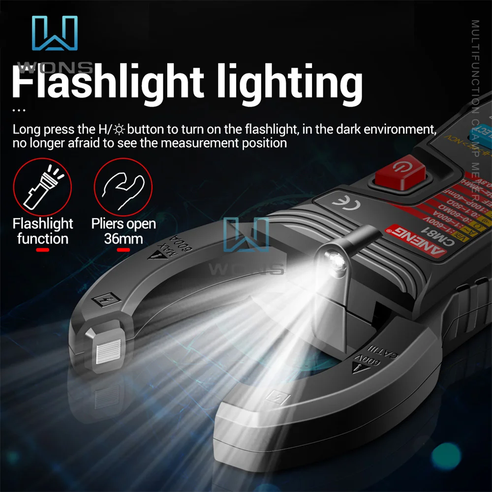 CM80/CM81 Digital Clamp Meter Ammeter Voltage Car Amp Hz Capacitance NCV Ohm Test multimeter Digital Profesional Tester