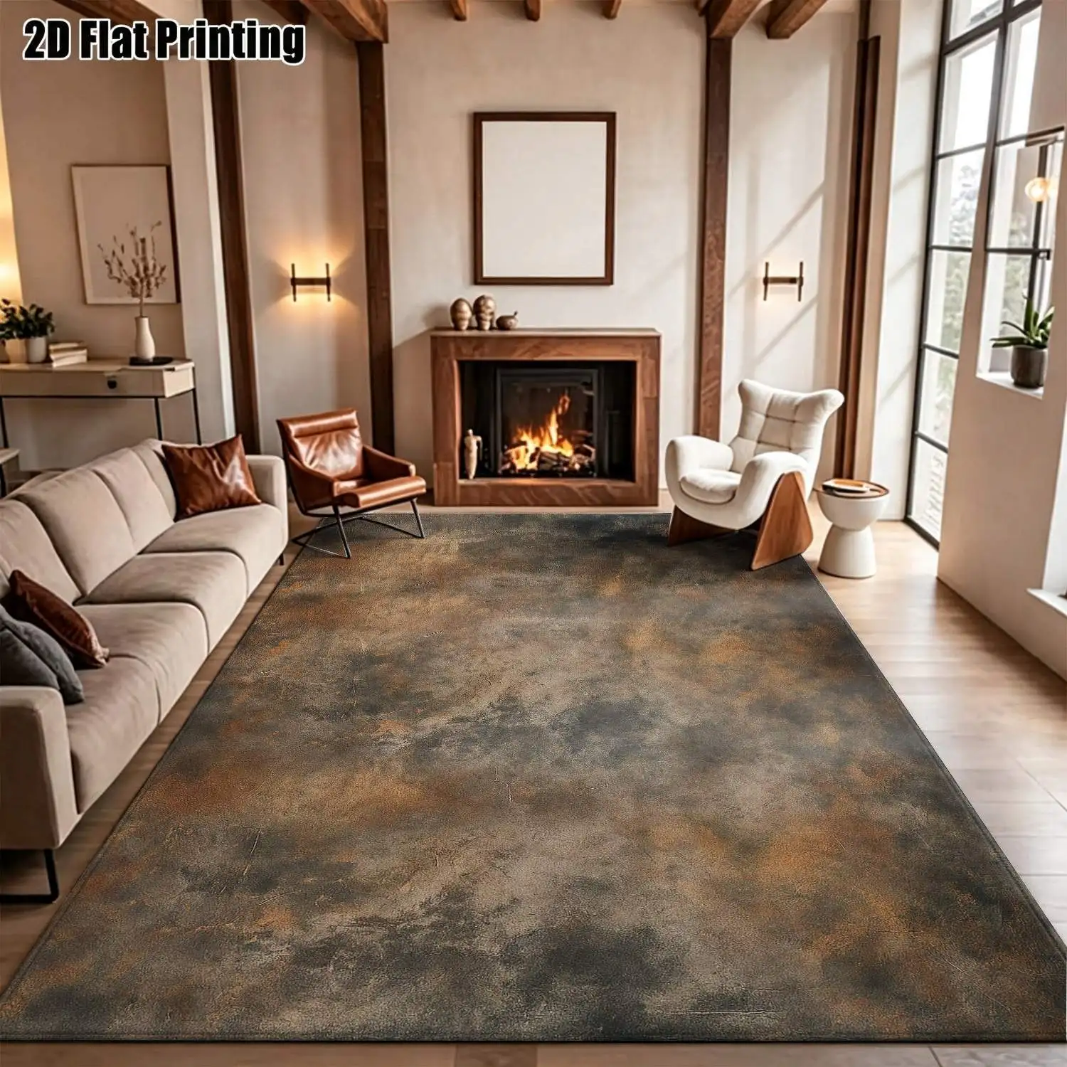 1Pc 2D Printed Retro Brown-Grey Abstract Art Nordic/Modern Minimalist/European/Vintage Home Decor Carpet, Multiple Sizes, Machine Washable, Suitable for Living Room, Bedroom, Dining Room, Entryway, Study