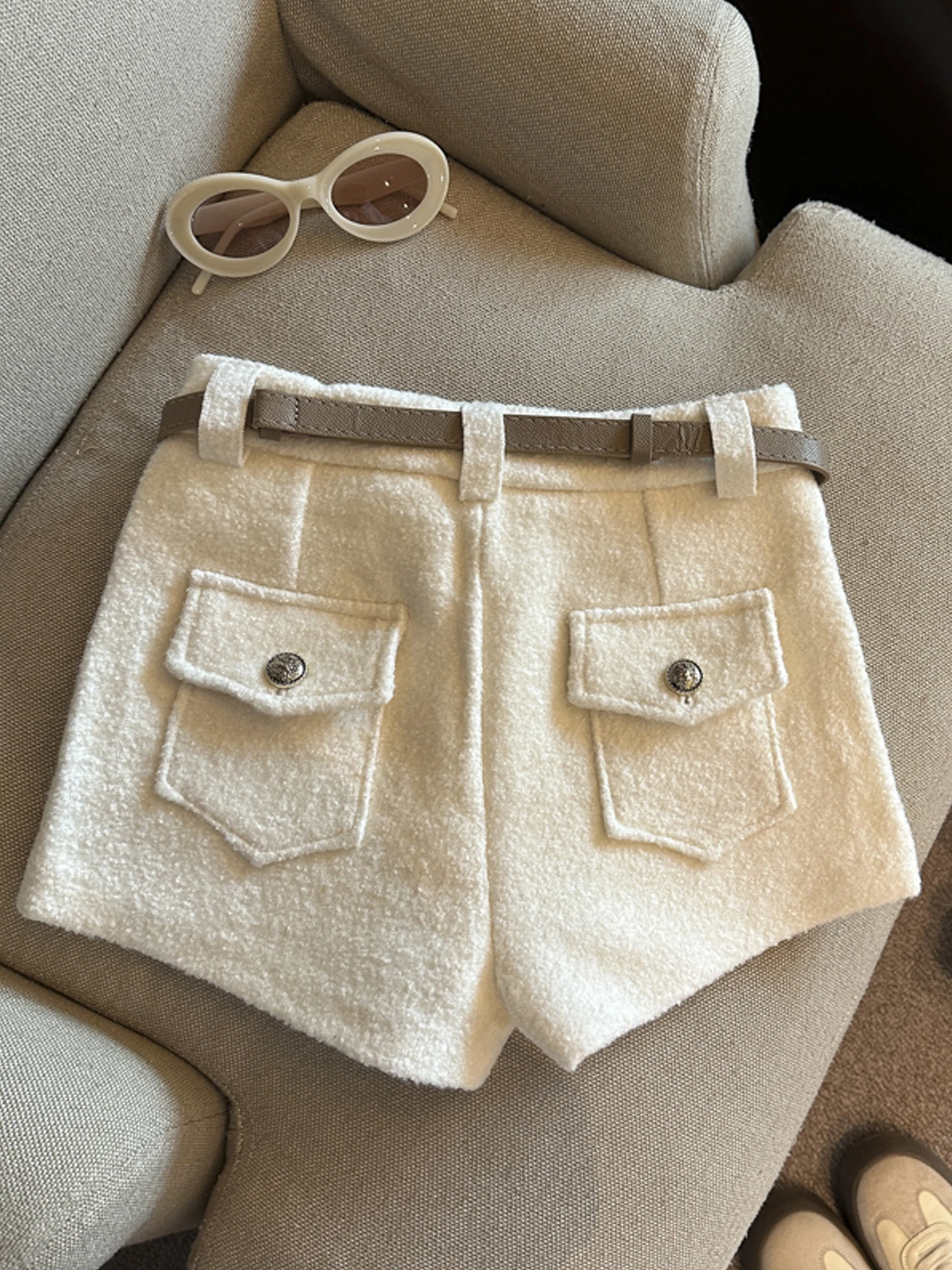 ハイウエストウールオートパンツ ブーツカットパンツ スリミングデザイン 秋冬暖かいパンツ 通勤 スレカラー ストレートレッグ