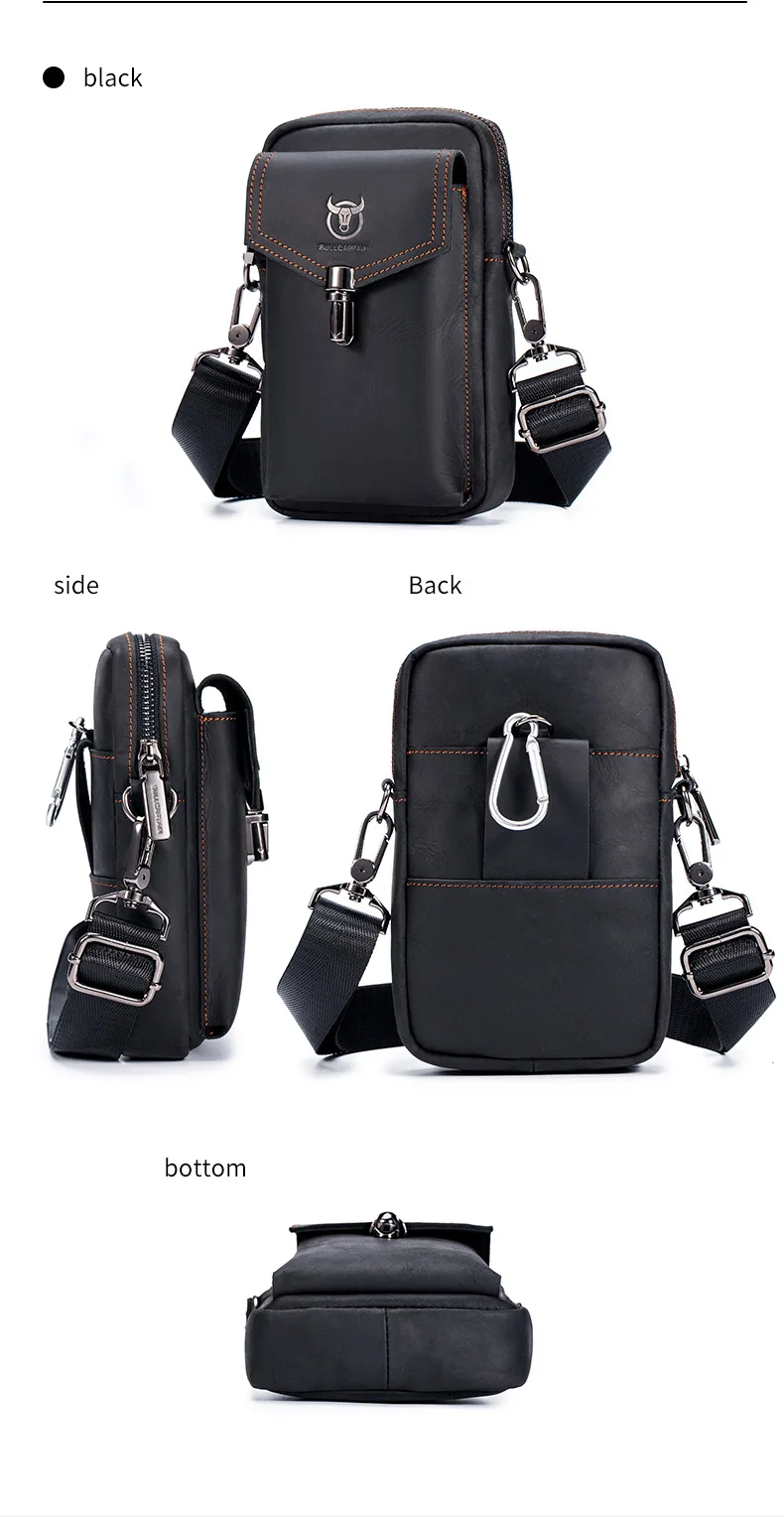 BULLCAPTAIN Crazy Horse Leder Herren Gürteltasche Handy-Hüfttasche Oberste Schicht Rindsleder Einzel-Schulter Crossbody Handytasche – Detail 12