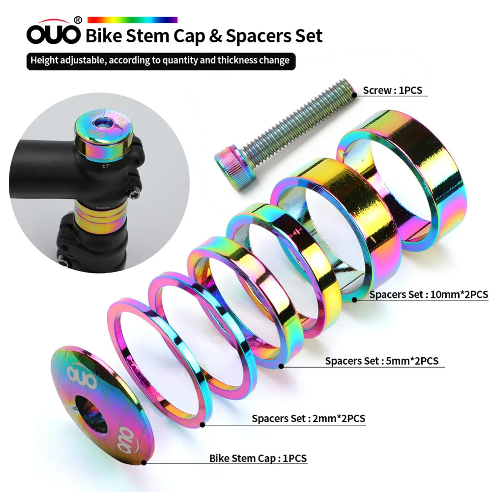 Anodized Finish Headset Spacer Kit, 1 1/8 Inch, Aluminum Alloy Construction, Suitable for Most Bicycle Headsets