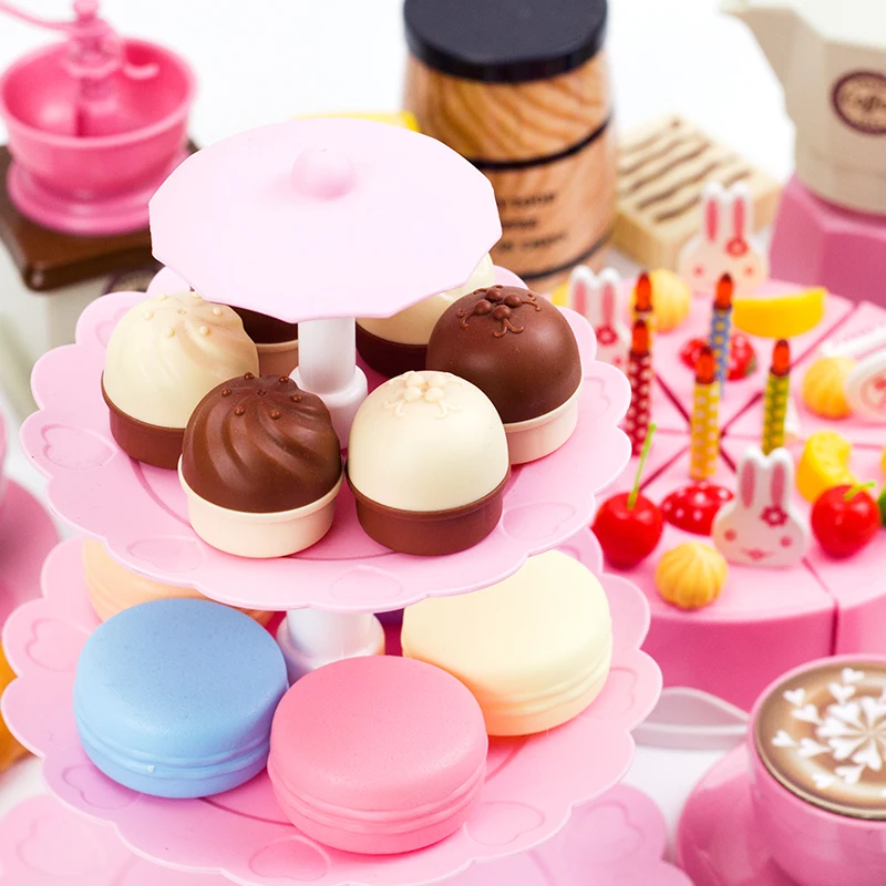 Children's Coffee Tea Food Set Role Play Kitchen Simulation Cake Cutting Kids Pretend Play 3 Years Education Toy For Girls Game
